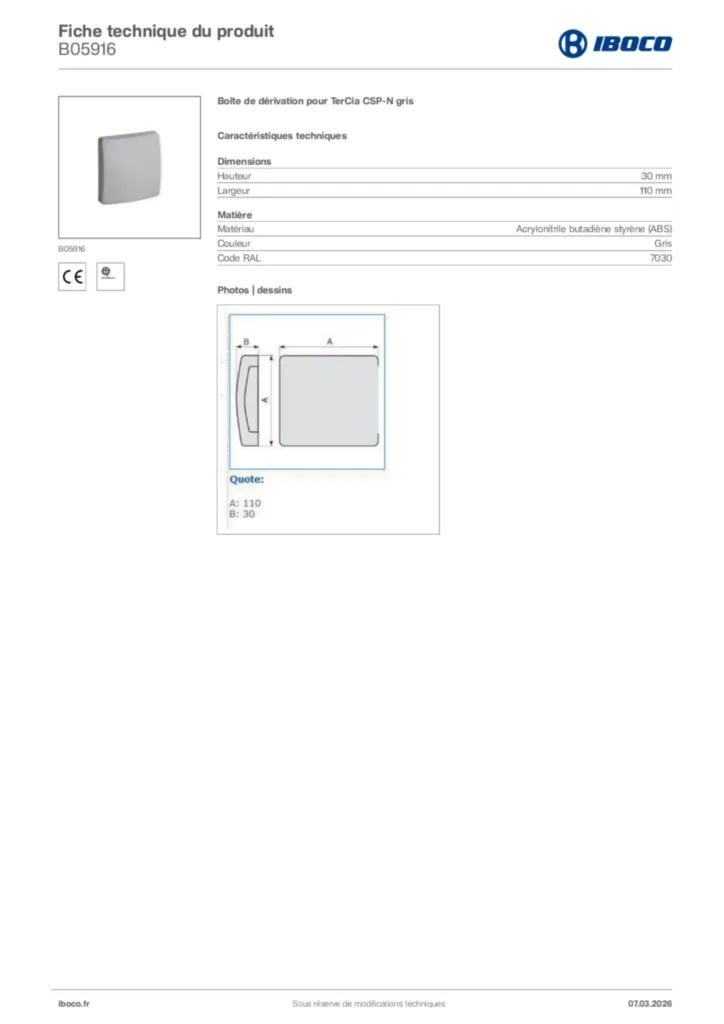 Image Iboco Fiche technique du produit B05916 | Hager France