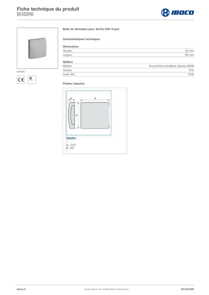 Image Iboco Fiche technique du produit B05916 | Hager France