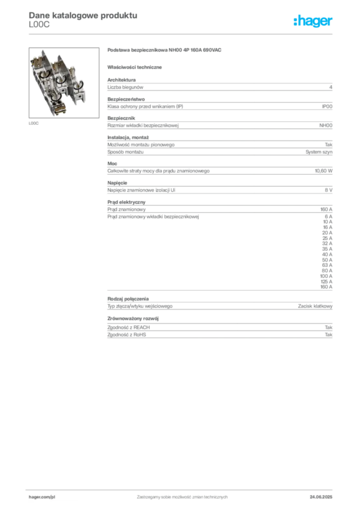 Zdjęcie Hager Karta katalogowa L00C | Hager Polska