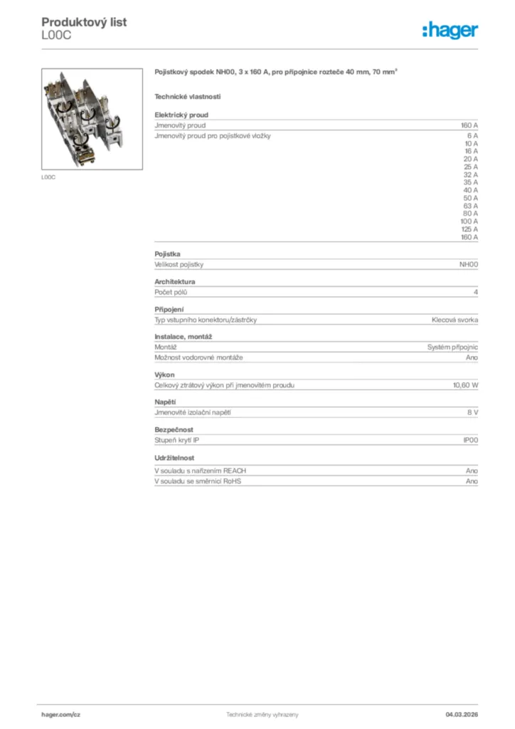 Obrázek Hager Product data sheet L00C | Hager