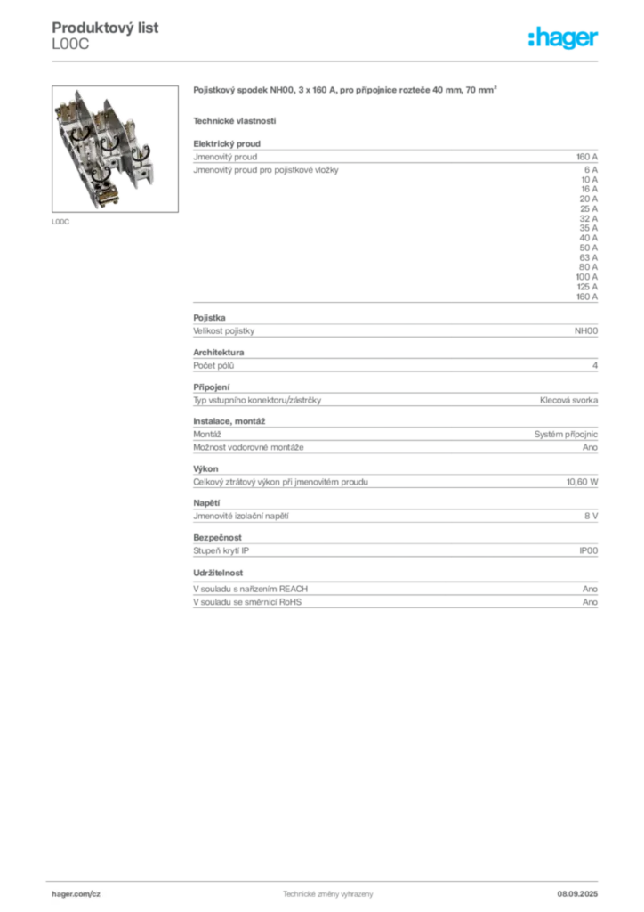 Obrázek Hager Produktový list L00C | Hager