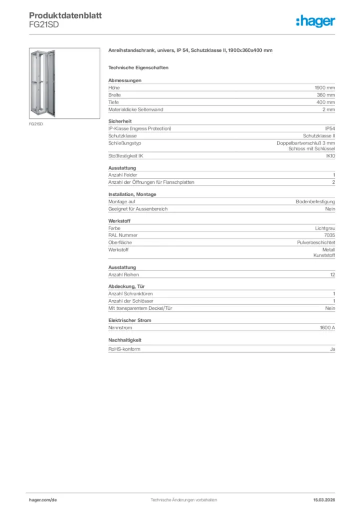Bild Hager Produktdatenblatt FG21SD | Hager Deutschland
