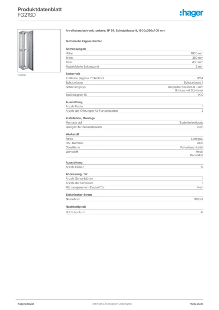 Bild Hager Produktdatenblatt FG21SD | Hager Deutschland