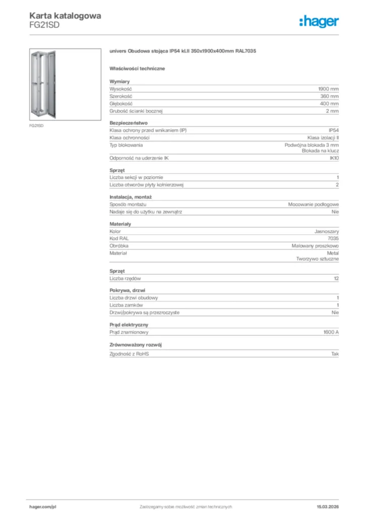 Zdjęcie Hager Karta katalogowa FG21SD | Hager Polska