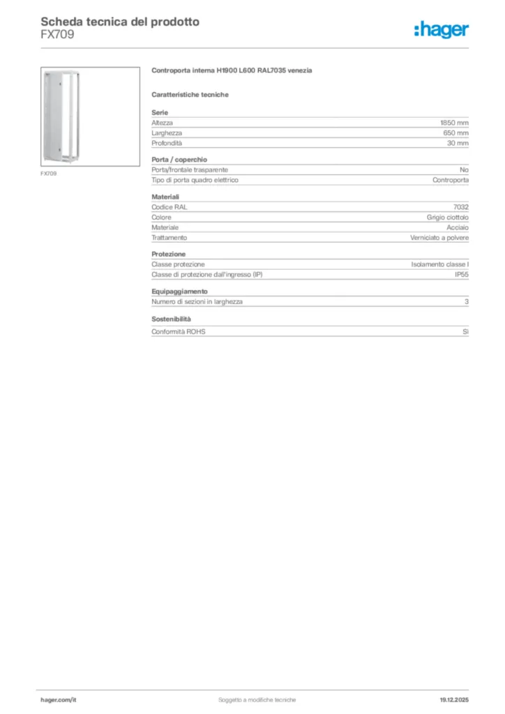 Immagine Hager Scheda tecnica del prodotto FX709 | Hager Italia