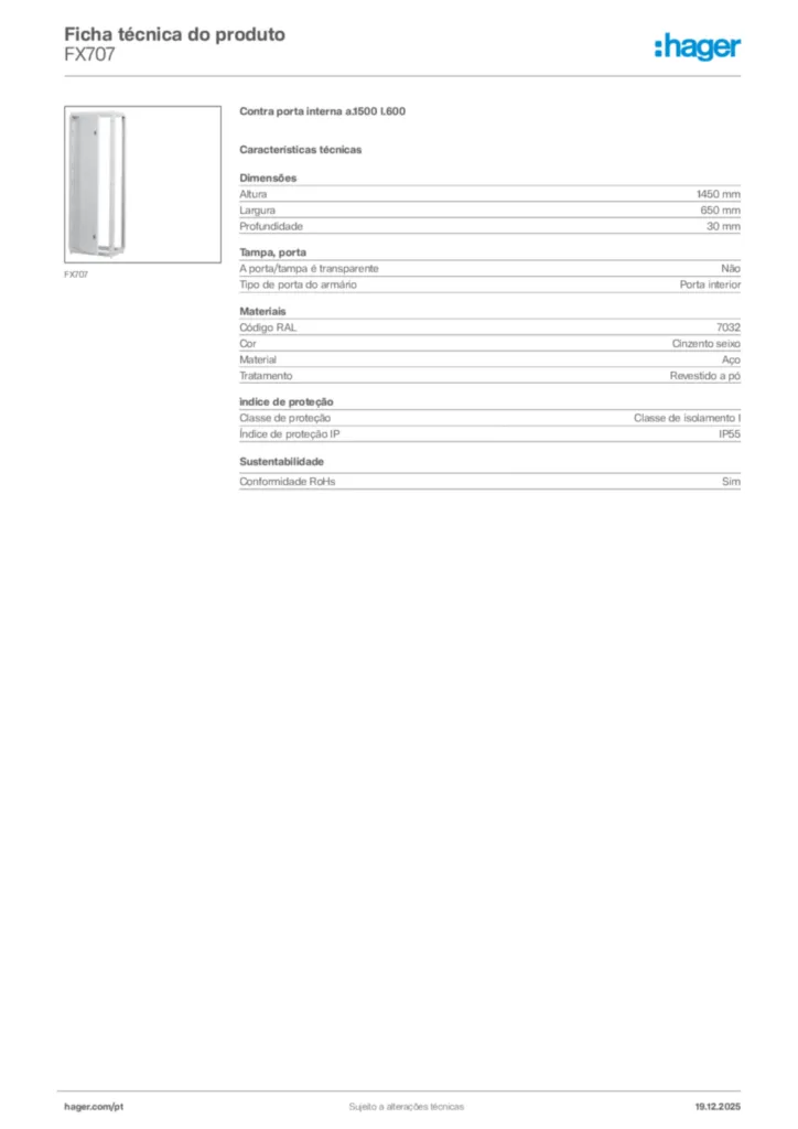 Imagem Hager Ficha técnica do produto FX707 | Hager Portugal