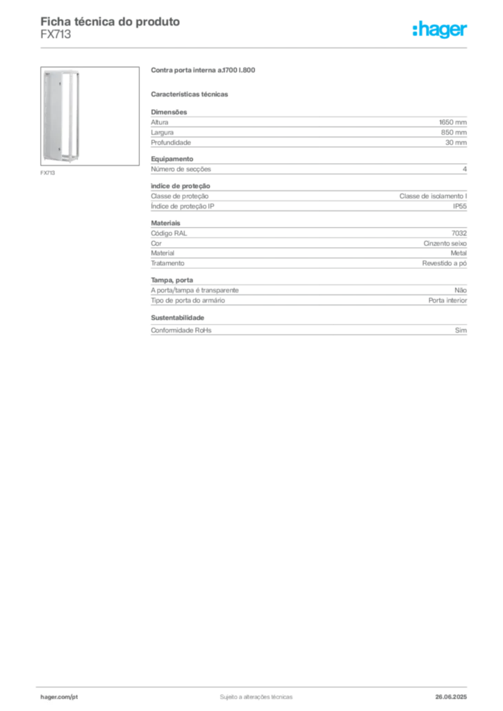 Imagem Hager Ficha técnica do produto FX713 | Hager Portugal