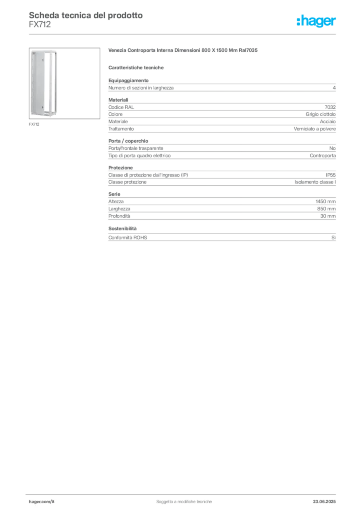 Immagine Hager Scheda tecnica del prodotto FX712 | Hager Italia