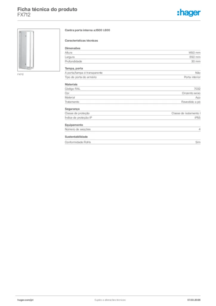 Imagem Hager Ficha técnica do produto FX712 | Hager Portugal