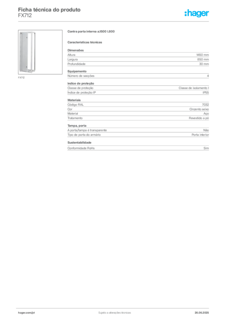 Imagem Hager Ficha técnica do produto FX712 | Hager Portugal