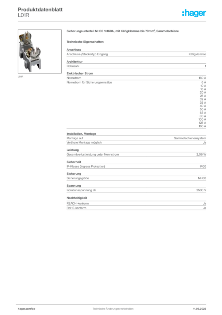 Bild Hager Produktdatenblatt L01R | Hager Deutschland