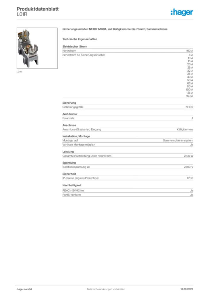 Bild Hager Produktdatenblatt L01R | Hager Deutschland