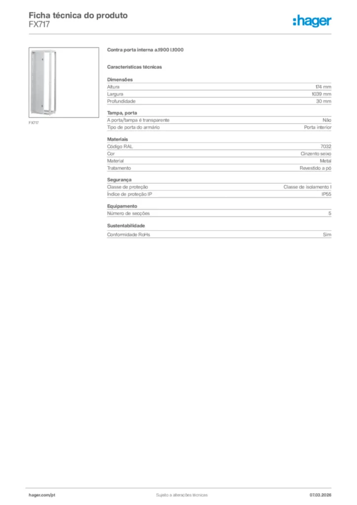 Imagem Hager Ficha técnica do produto FX717 | Hager Portugal
