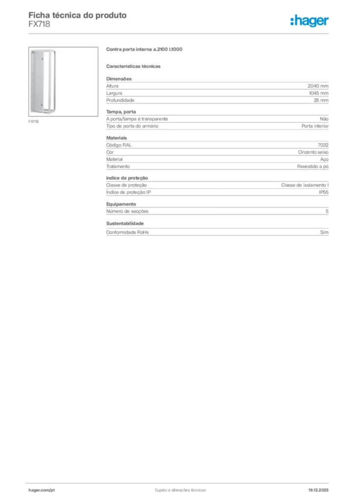 Imagem Hager Ficha técnica do produto FX718 | Hager Portugal