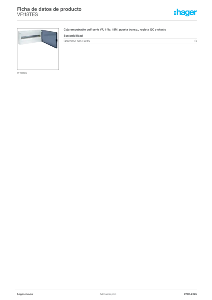 Imagen Hager Ficha de datos de producto VF118TES | Hager España