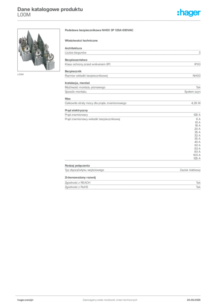Zdjęcie Hager Karta katalogowa L00M | Hager Polska