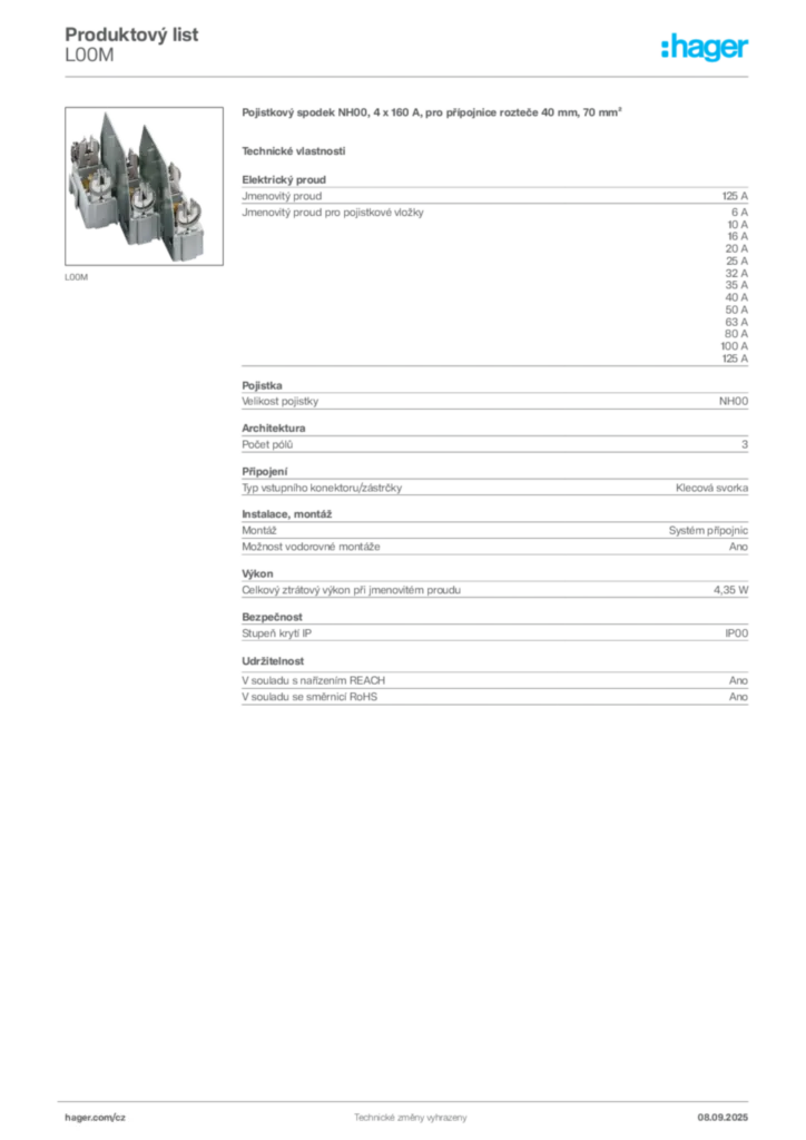 Obrázek Hager Produktový list L00M | Hager