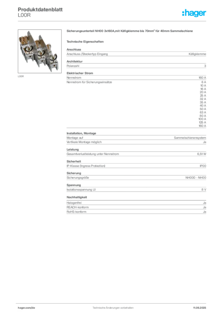 Bild Hager Produktdatenblatt L00R | Hager Deutschland