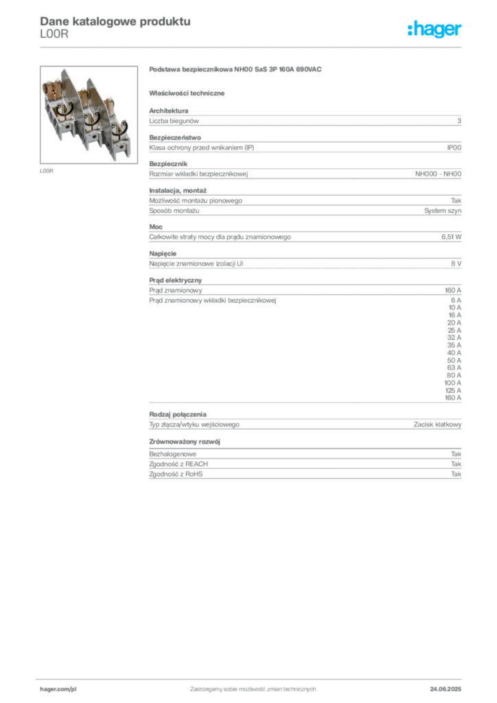 Zdjęcie Hager Karta katalogowa L00R | Hager Polska