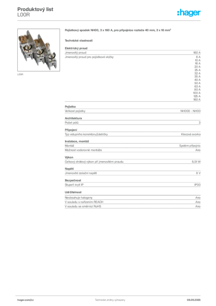 Obrázek Hager Produktový list L00R | Hager