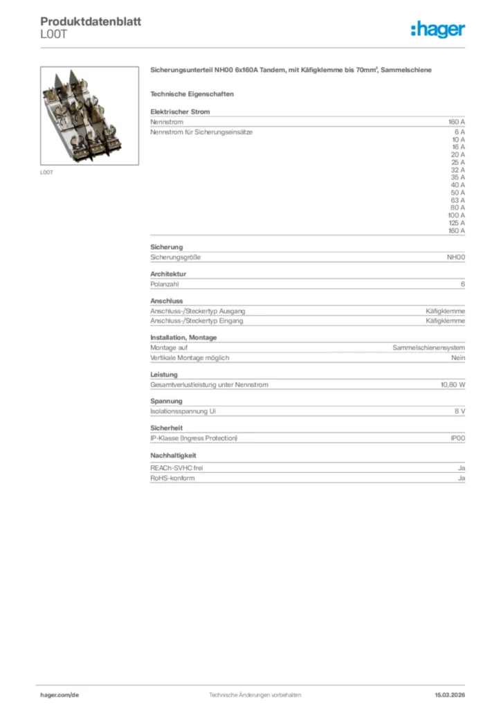 Bild Hager Produktdatenblatt L00T | Hager Deutschland