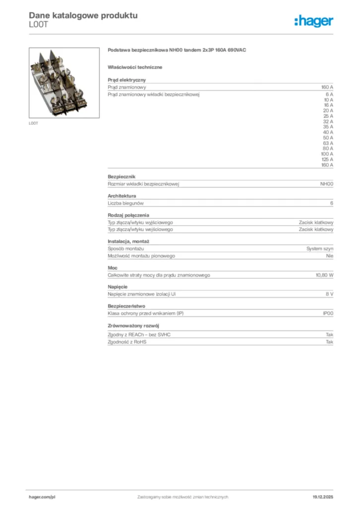 Zdjęcie Hager Karta katalogowa L00T | Hager Polska