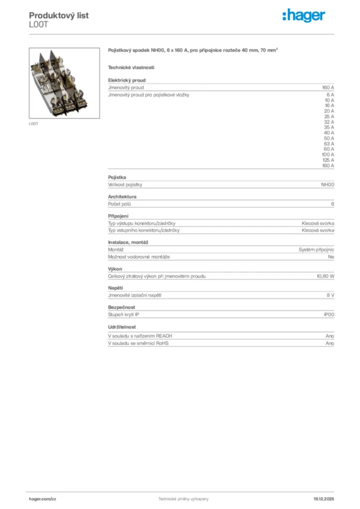 Obrázek Hager Produktový list L00T | Hager