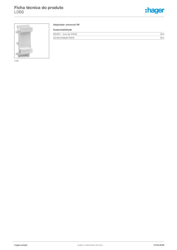 Imagem Hager Ficha técnica do produto L066 | Hager Portugal