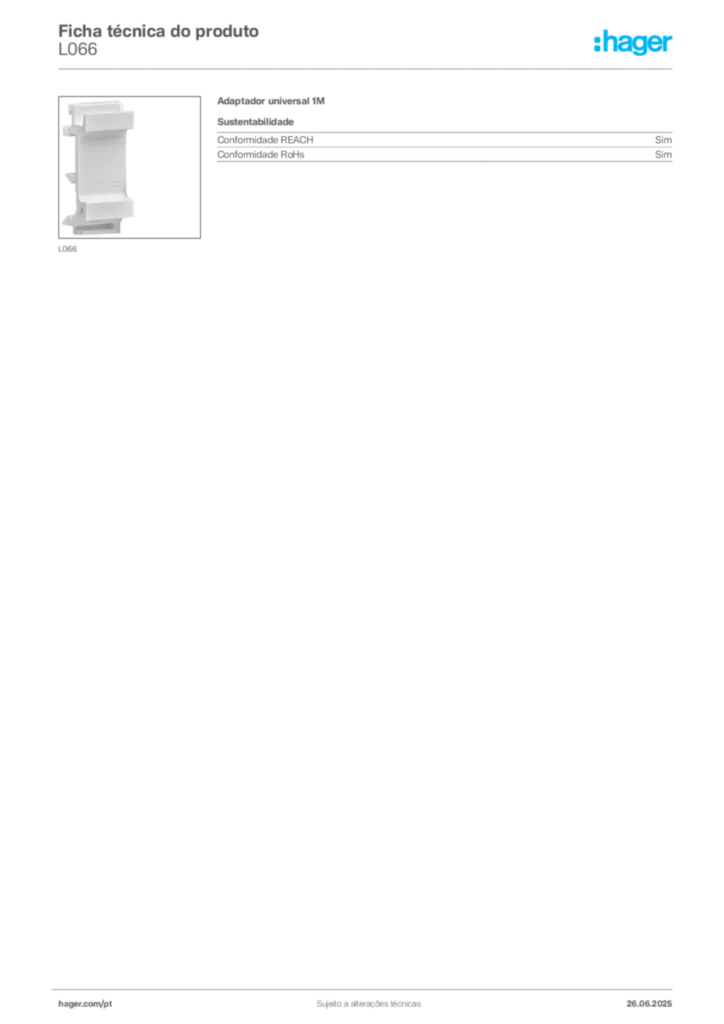Imagem Hager Ficha técnica do produto L066 | Hager Portugal