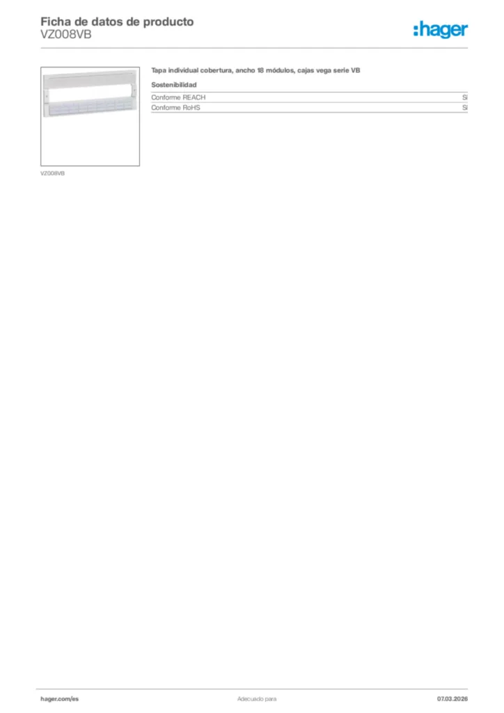 Imagen Hager Ficha de datos de producto VZ008VB | Hager España