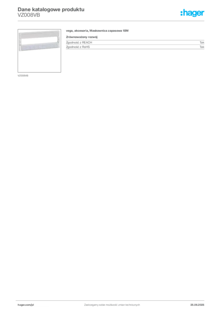 Zdjęcie Hager Karta katalogowa VZ008VB | Hager Polska