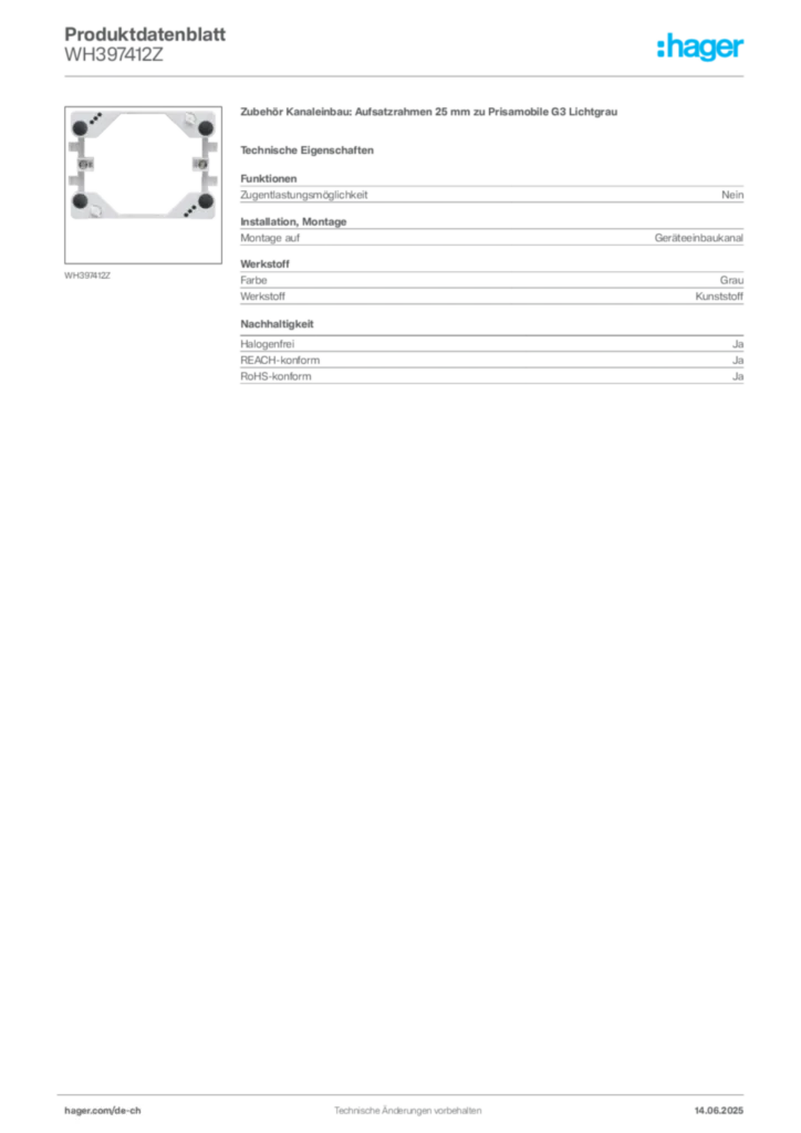 Bild Hager Produktdatenblatt WH397412Z | Hager Schweiz