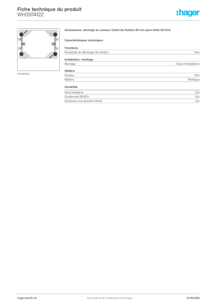 Image Hager Fiche technique du produit WH397412Z | Hager Suisse