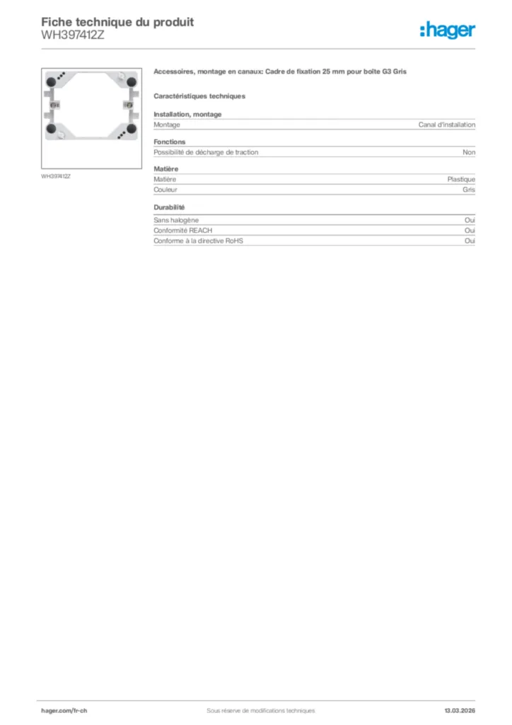 Image Hager Fiche technique du produit WH397412Z | Hager Suisse
