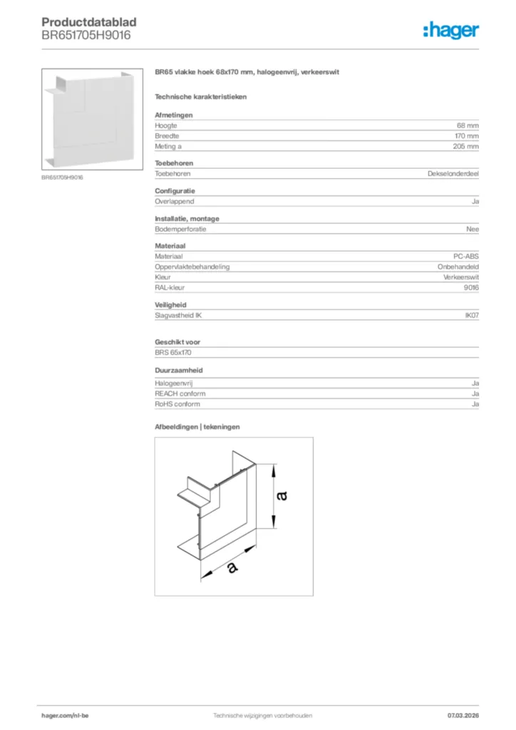 Afbeelding Hager Productdatablad BR651705H9016 | Hager Belgium