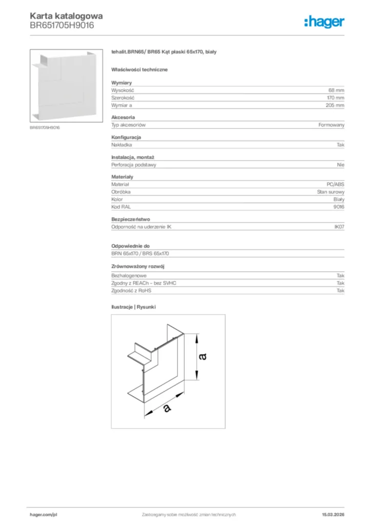 Zdjęcie Hager Karta katalogowa BR651705H9016 | Hager Polska