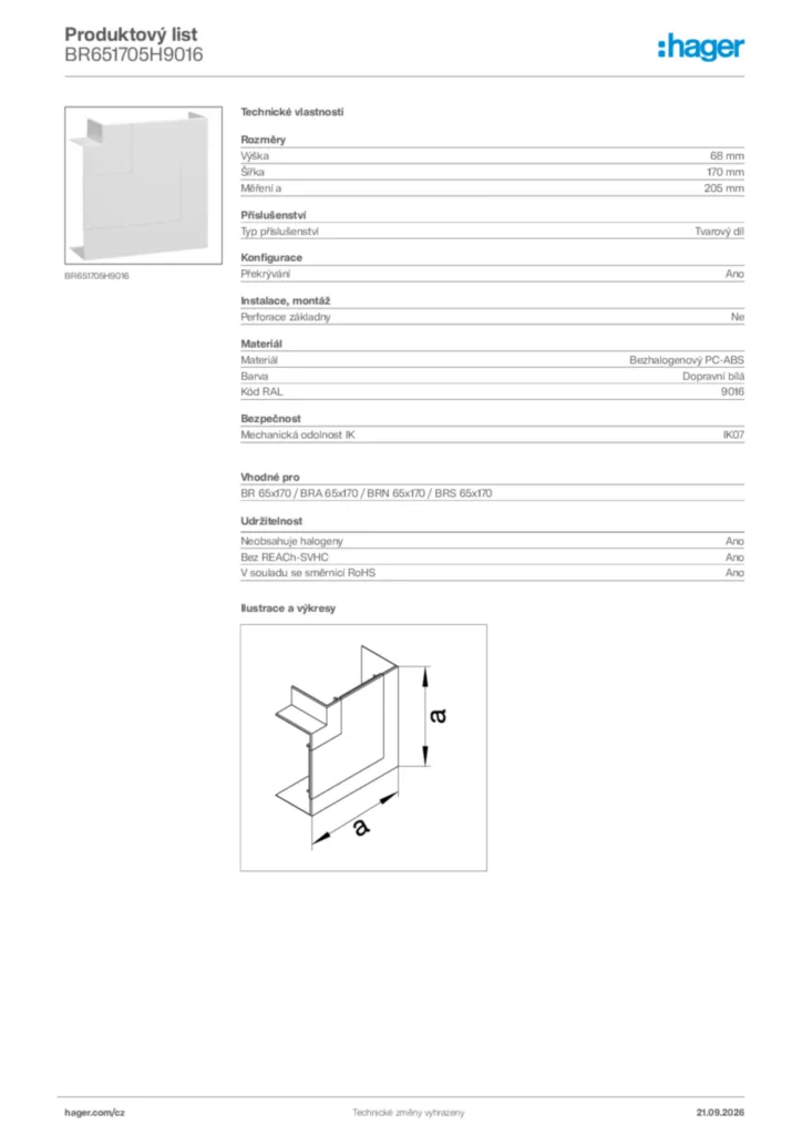Obrázek Hager Generováno - Datový list produktu BR651705H9016 | Hager