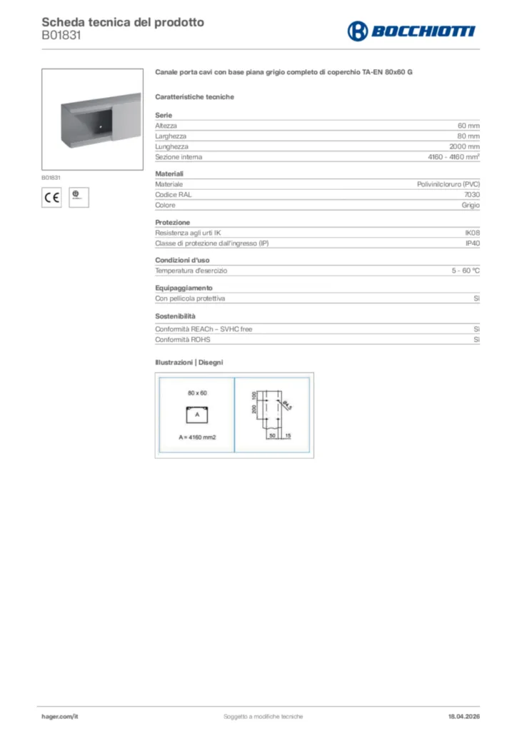 Immagine Bocchiotti Scheda tecnica del prodotto B01831 | Hager Italia