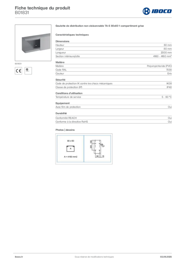 Image Iboco Fiche technique du produit B01831 | Hager France