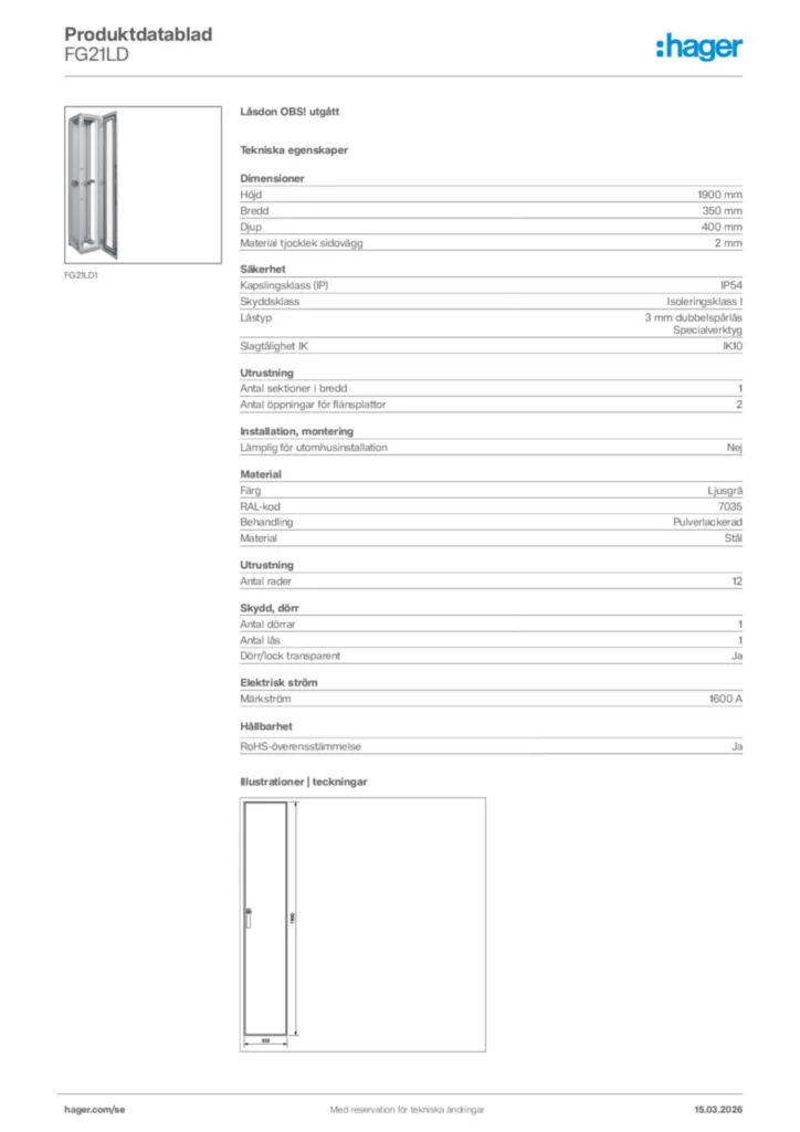 Bild Hager Produktdatablad FG21LD | Hager Sverige