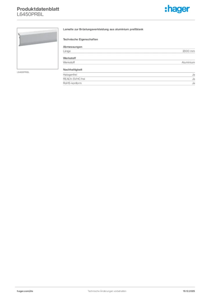 Bild Hager Produktdatenblatt L6450PRBL | Hager Deutschland