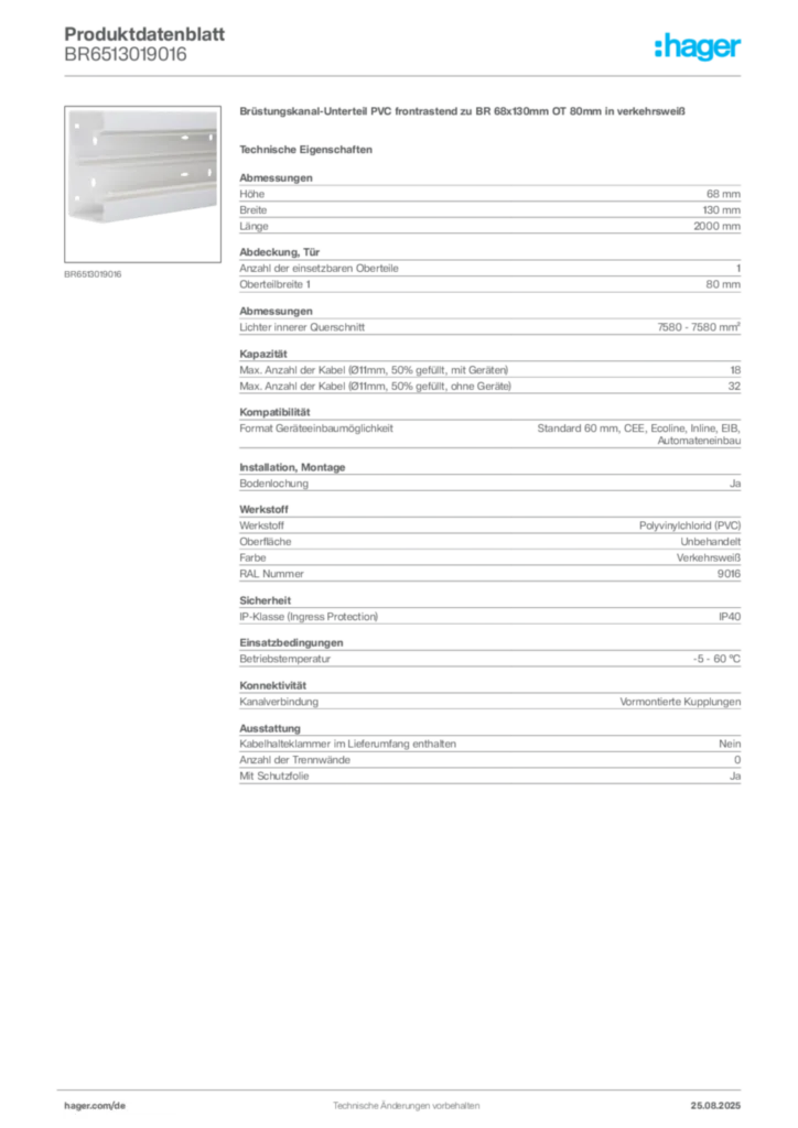 Bild Hager Produktdatenblatt BR6513019016 | Hager Deutschland