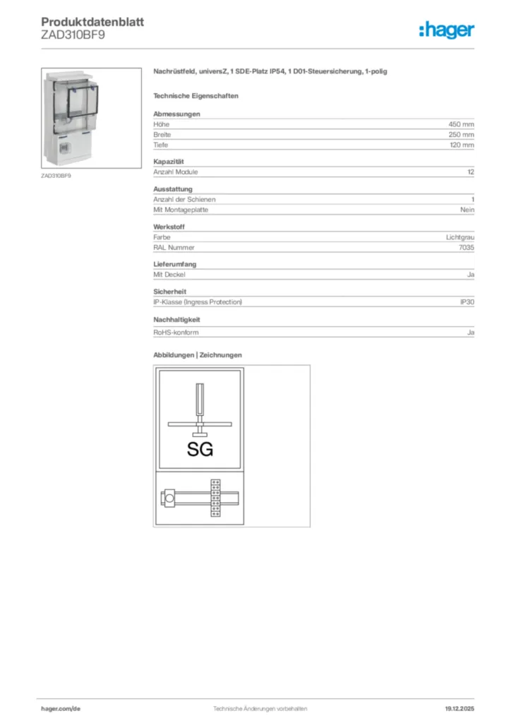 Bild Hager Produktdatenblatt ZAD310BF9 | Hager Deutschland
