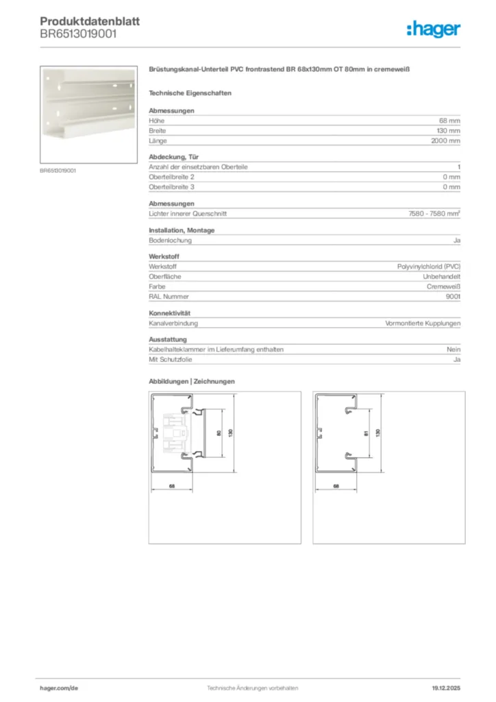 Bild Hager Produktdatenblatt BR6513019001 | Hager Deutschland