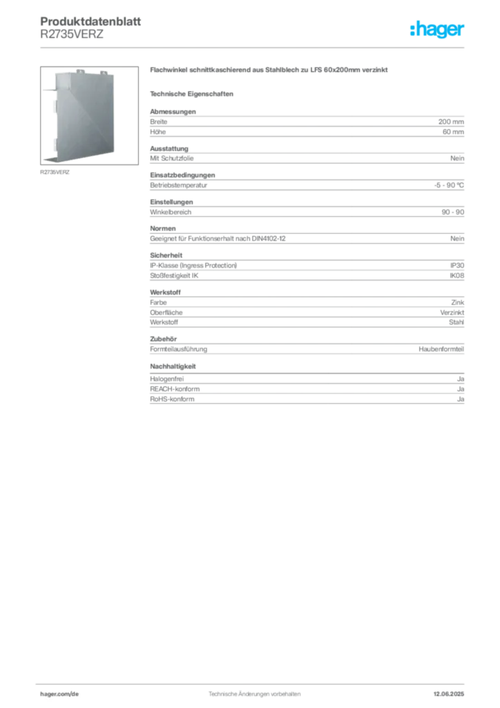 Bild Hager Produktdatenblatt R2735VERZ | Hager Deutschland