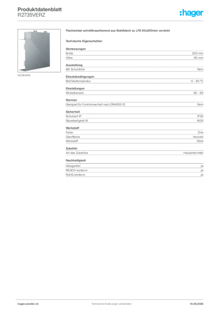 Bild Hager Produktdatenblatt R2735VERZ | Hager Schweiz