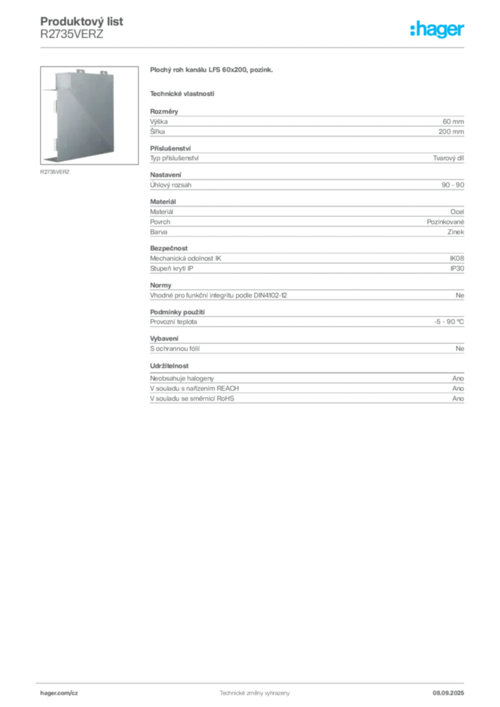 Obrázek Hager Produktový list R2735VERZ | Hager