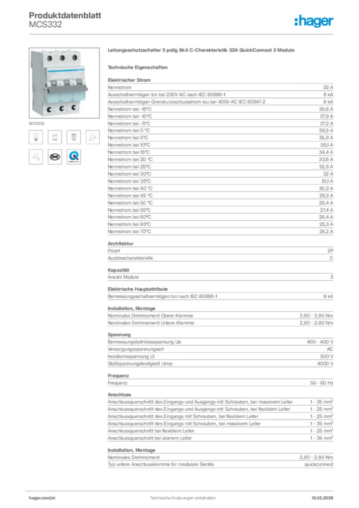 Bild Hager Produktdatenblatt MCS332 | Hager Deutschland