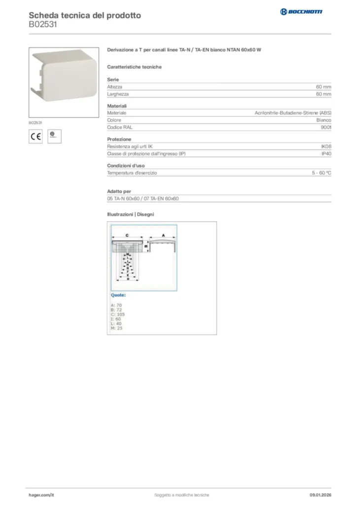 Immagine Bocchiotti Scheda tecnica del prodotto B02531 | Hager Italia