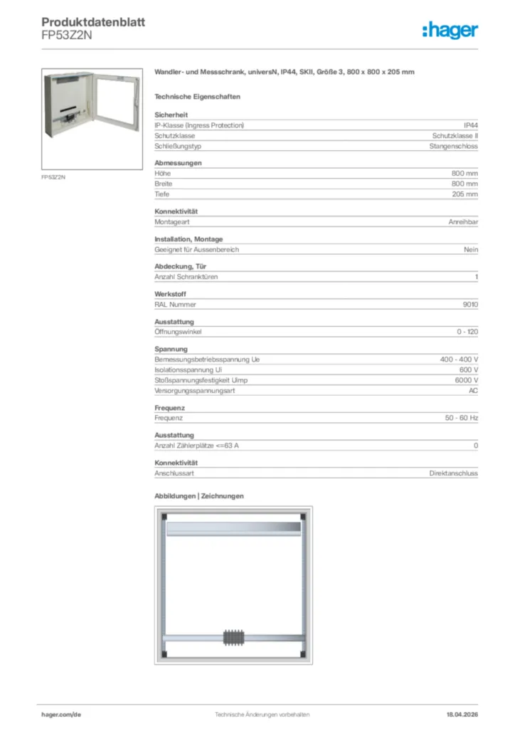 Bild Hager Produktdatenblatt FP53Z2N | Hager Deutschland